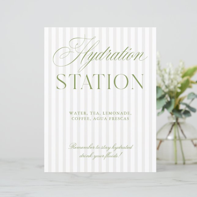 Sage Green & Beige Wedding Hydration Station Sign (Em pé/Frente)