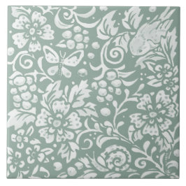 Sage Green Bird Butterfly Floral