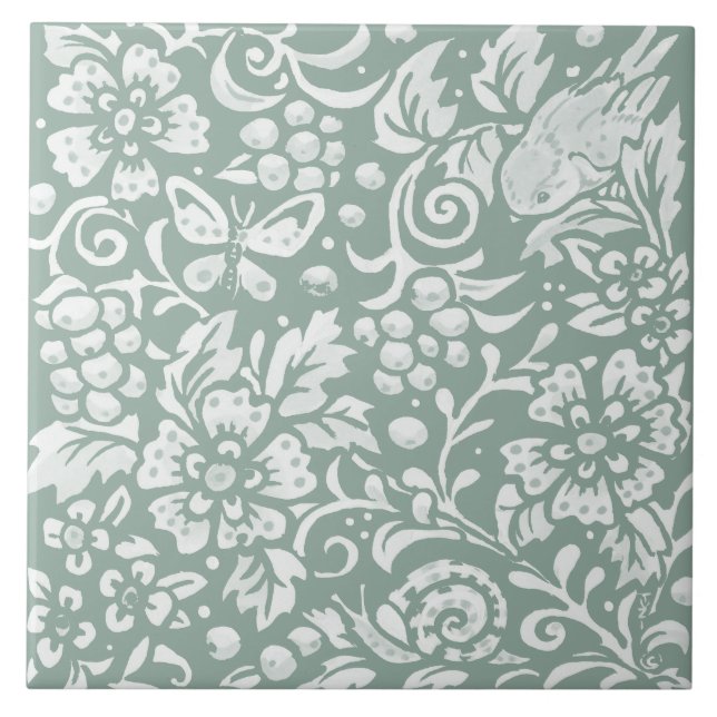 Sage Green Bird Butterfly Floral (Frente)