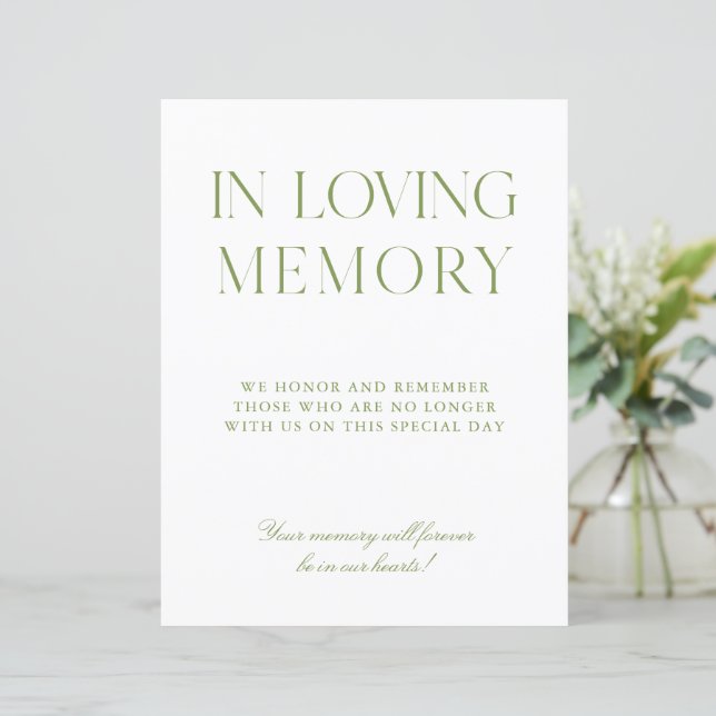 Sage Green & Blue Wedding In Loving Memory Sign (Em pé/Frente)