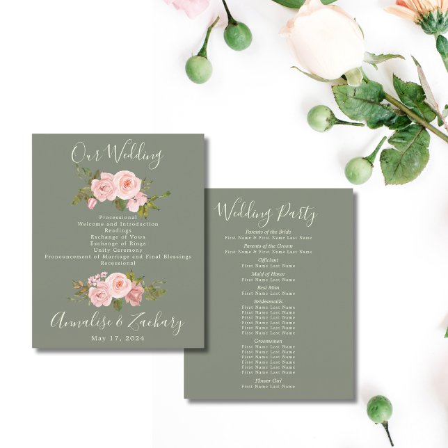 Sage Green & Blush Pink Floral Weding Program (Criador carregado)