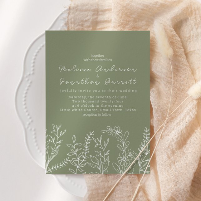Sage Green Boho Flowers Rosas Convite De Casamento (Criador carregado)