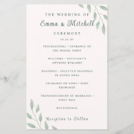 Sage Green Botanical Minimal Wedding Program Card
