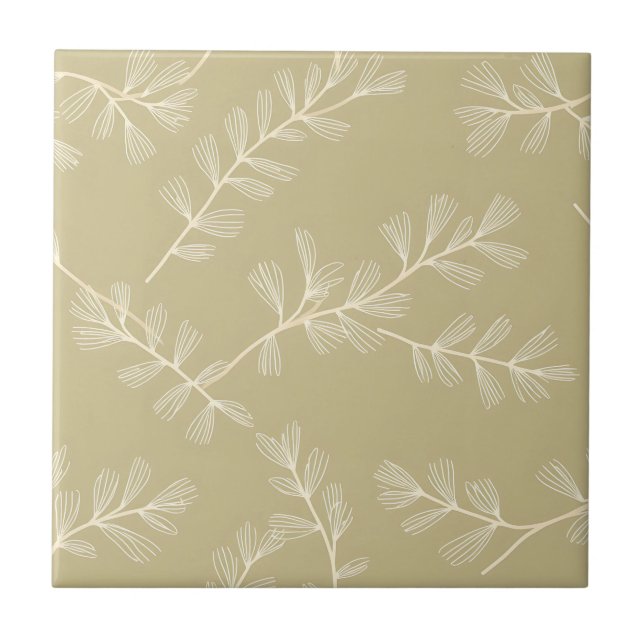 Sage Green Botanical Pattern Cream Hand Drawn Leaf (Frente)
