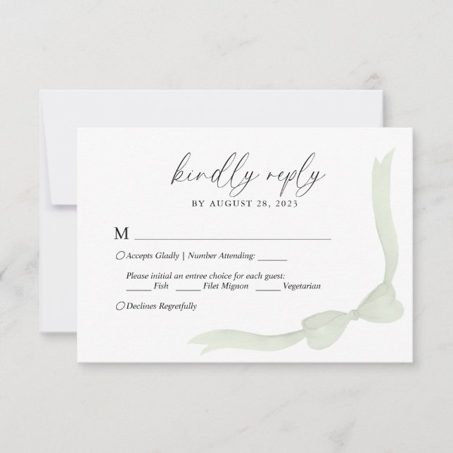 Sage Green Bow Ribbon Menu Choice Wedding RSVP (Frente)