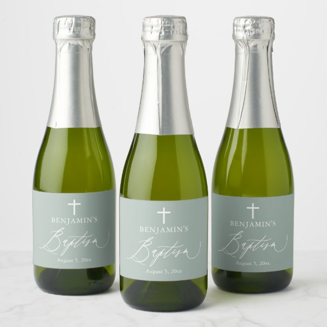 Sage Green Boy Baptism Mini Garrafa de Vinho Espum (Garrafas)