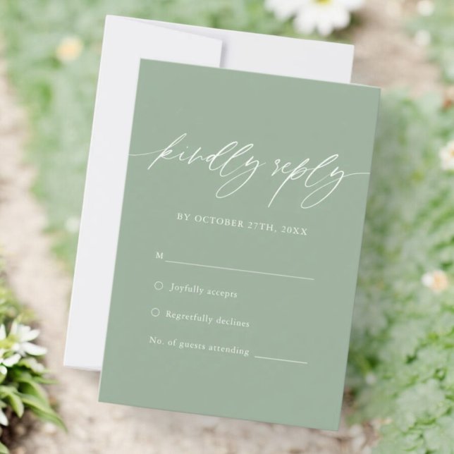 Sage Green Calliografia Casamento simples RSVP (Criador carregado)