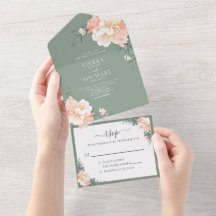 Sage Green Chic Blush Peach Floral Boho Casamento
