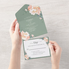 Sage Green Chic Blush Peach Floral Boho Casamento