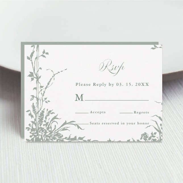 Sage Green Classic Floral Frame Wedding RSVP (Criador carregado)