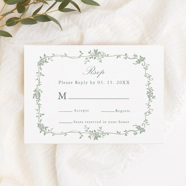 Sage Green Classic Floral Frame Weding RSVP (Criador carregado)