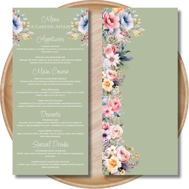 Sage Green Colorful Wildflower Menu Casamento (Criador carregado)