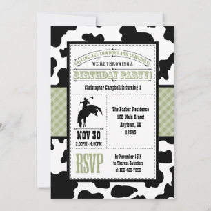 Sage Green Cowhide Cowboy Convite de Aniversário
