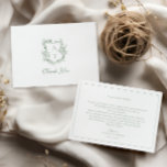 Sage Green Crest Monograma Cartões de agradeciment<br><div class="desc">Elegante cartões de agradecimentos de casamento verde da crista floral.</div>
