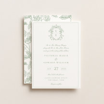 Sage Green Crest Monograma Convite de Casamento