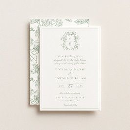 Sage Green Crest Monograma Convite de Casamento