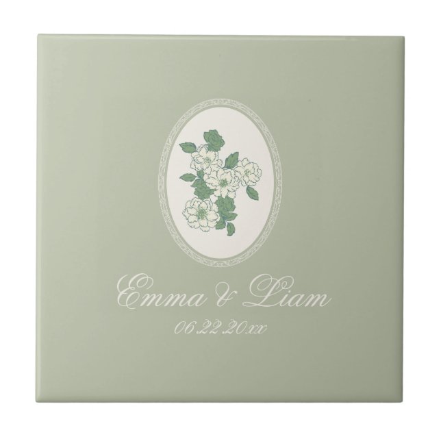 Sage Green Custom Wedding Ceramic Tile (Frente)