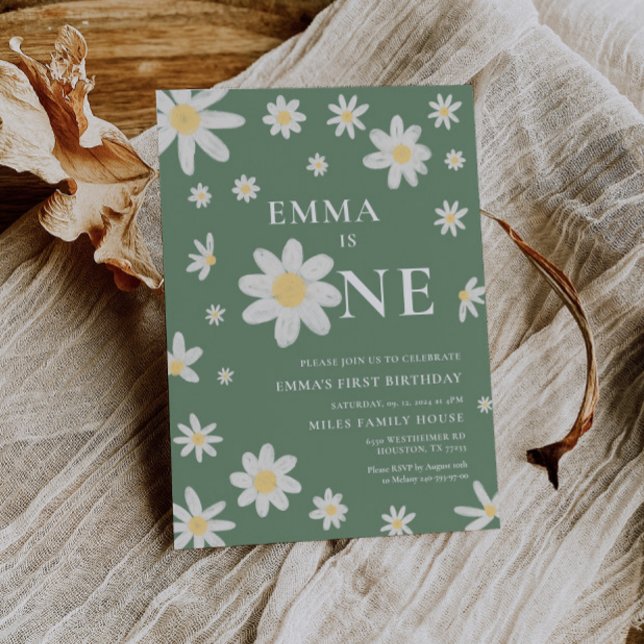 Sage Green Daisy Primeiro Convite de primeiro aniv (Criador carregado)