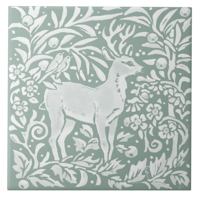 Sage Green Deer Woodland Forest William Morris (Frente)