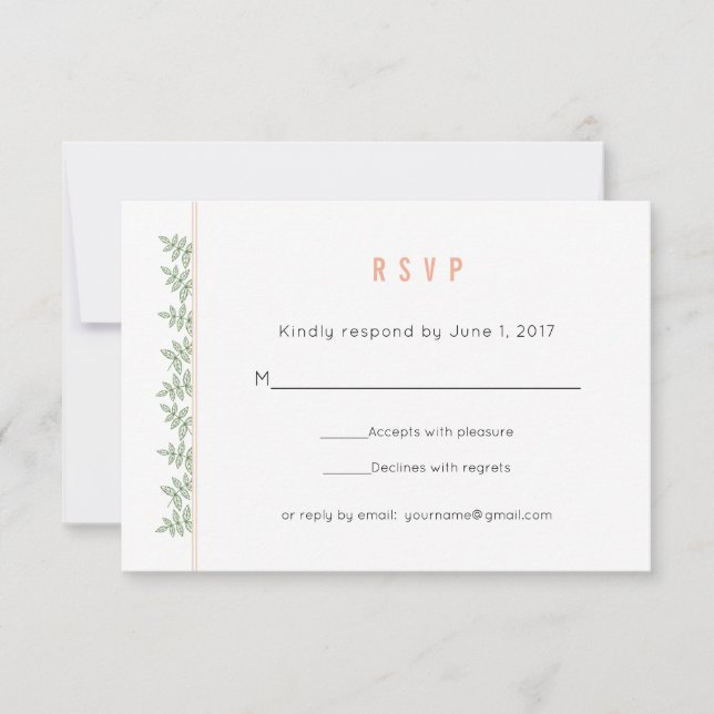 Sage Green deixa Coral Border Weding RSVP (Frente)