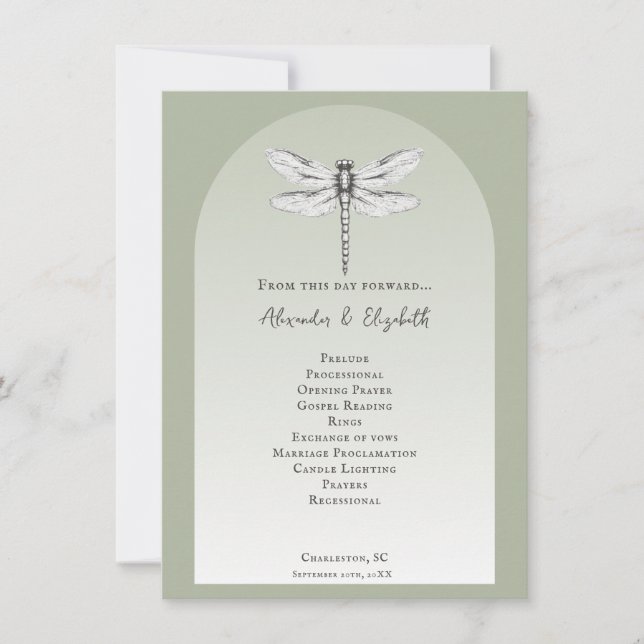 Sage Green Dragonfly Weding Program (Frente)