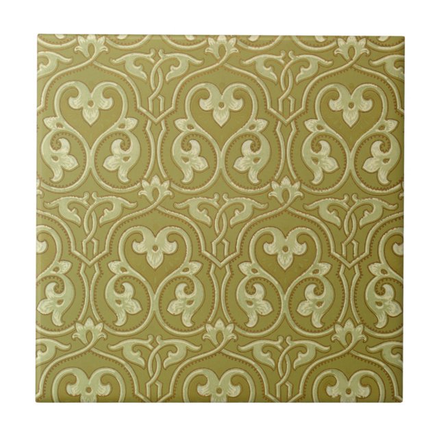 Sage Green e Dourada Art Nouveau Patterno (Frente)