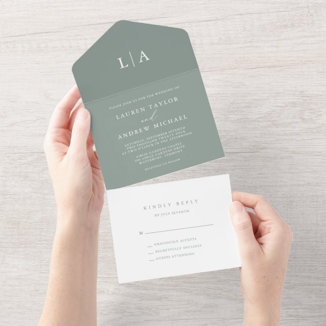 Sage Green Elegant Casamento Minimalista (Aba destacável)