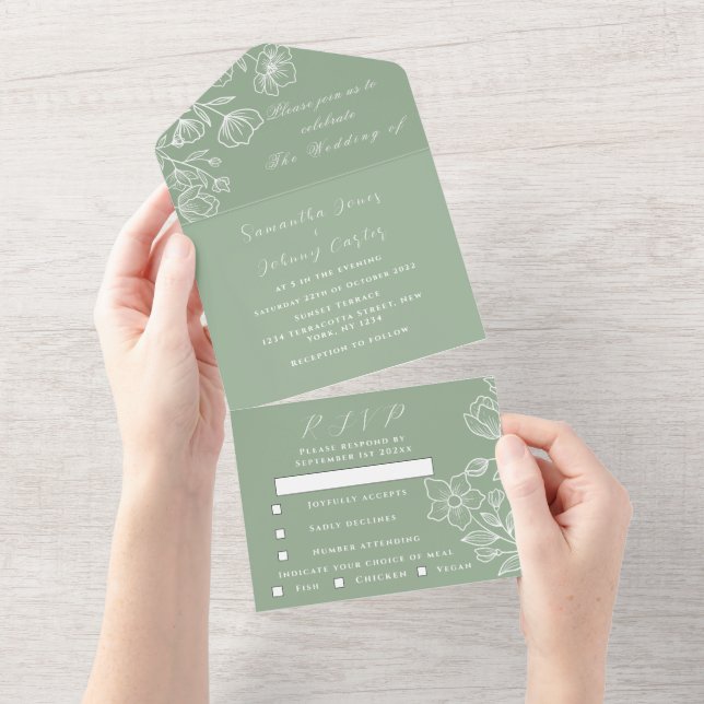 Sage Green Elegant Modern Floral Wedding (Aba destacável)
