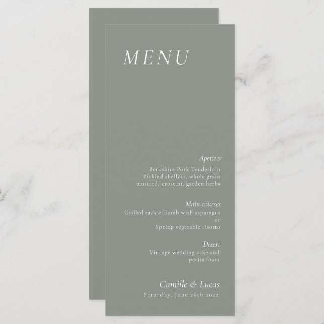 Sage Green elegant Wedding Menu (Frente/Verso)