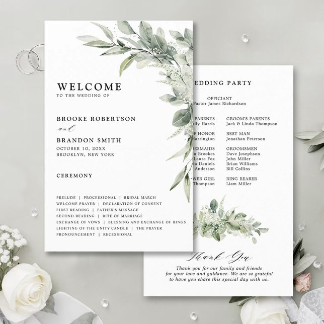 Sage Green Eucalyptus Botanical Weding Program (Sage green eucalyptus botanical budget wedding program)