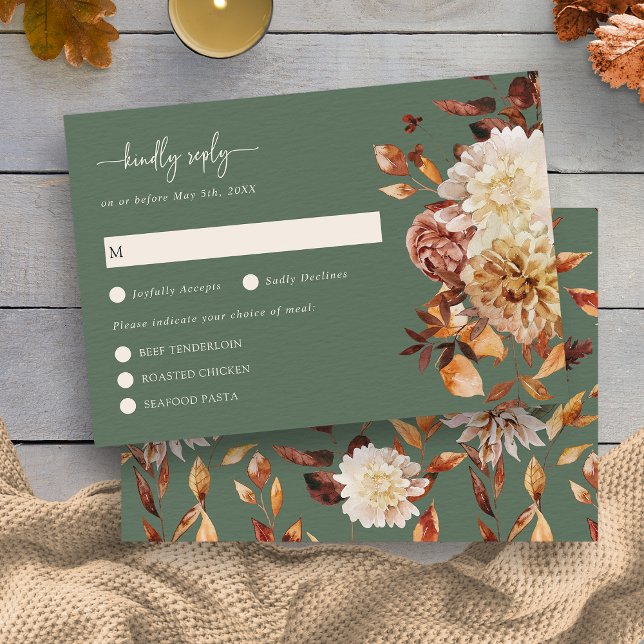 Sage Green Fall deixa placa RSVP Floral (Sage Green Fall Leaves Floral RSVP Card by Painted Paperie
)
