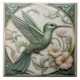 Sage green faux alivio Art Nouveau Hummingbird