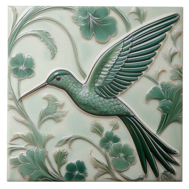 Sage green faux alivio Art Nouveau Hummingbird L (Frente)
