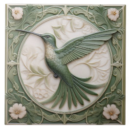 Sage green faux alivio Art Nouveau Hummingbird L