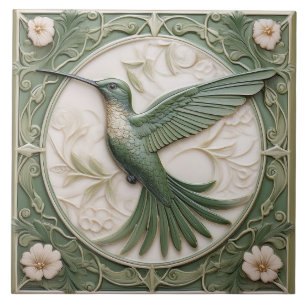 Sage green faux alivio Art Nouveau Hummingbird L