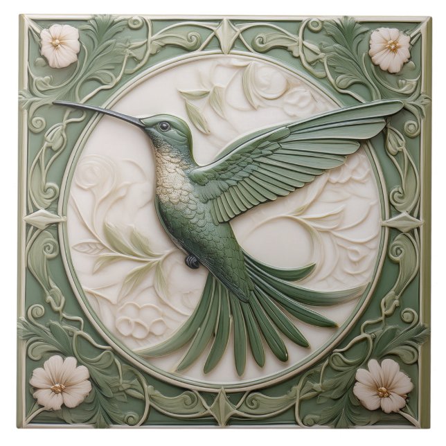 Sage green faux alivio Art Nouveau Hummingbird L (Frente)