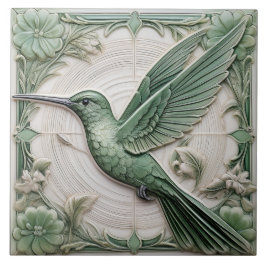Sage green faux alivio Art Nouveau Hummingbird L