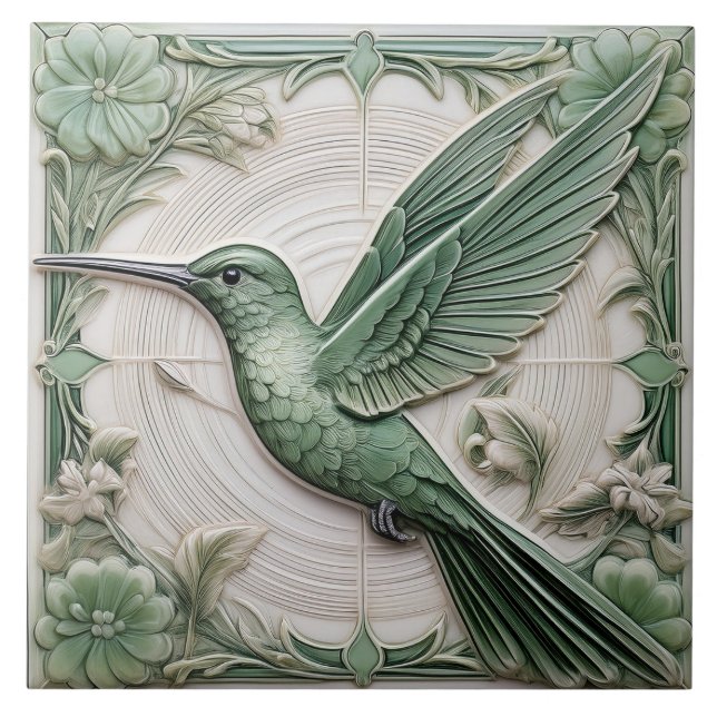 Sage green faux alivio Art Nouveau Hummingbird L (Frente)