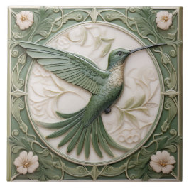 Sage green faux alivio Art Nouveau Hummingbird R