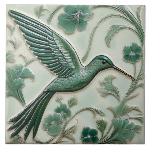 Sage green faux alivio Art Nouveau Hummingbird R