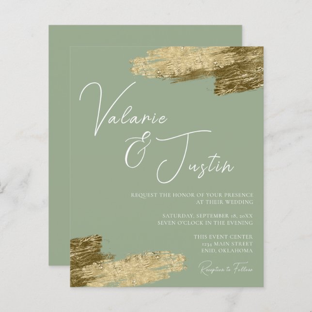 Sage Green Faux Gold Foil Invitation (Frente/Verso)