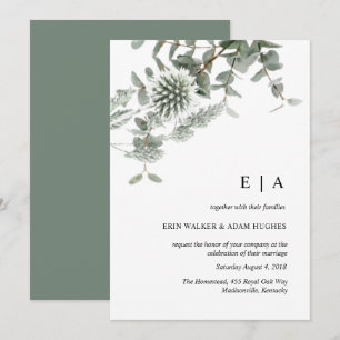 Sage green floral aqucolor convite para casamento