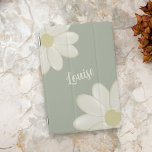 Sage Green Floral Cream capa de ipad<br><div class="desc">Adicione o seu nome a esta capa de ipad verde e margarida</div>
