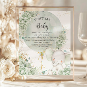 Sage Green Floral Elephant Não Diga Jogo de Bebê