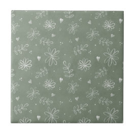 Sage Green Floral Farmhouse Azulejo cerâmico