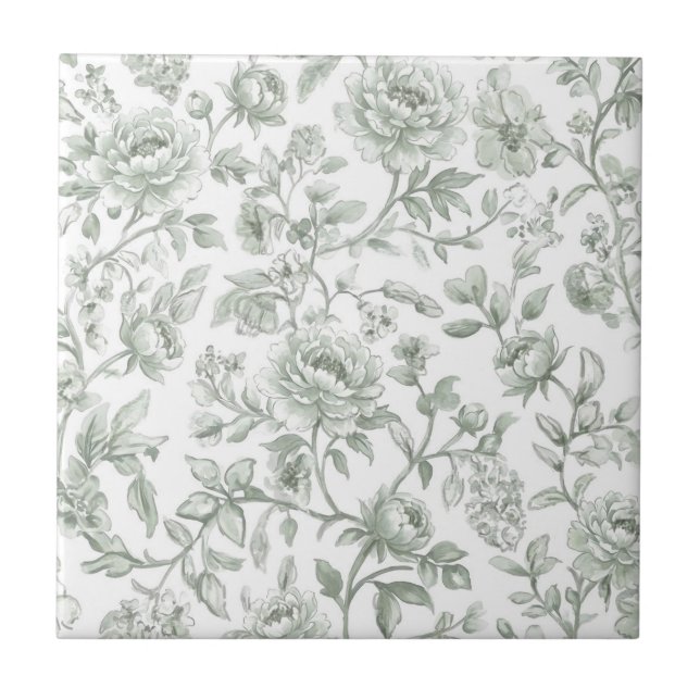 Sage Green Floral Vintage Toile Pattern  (Frente)