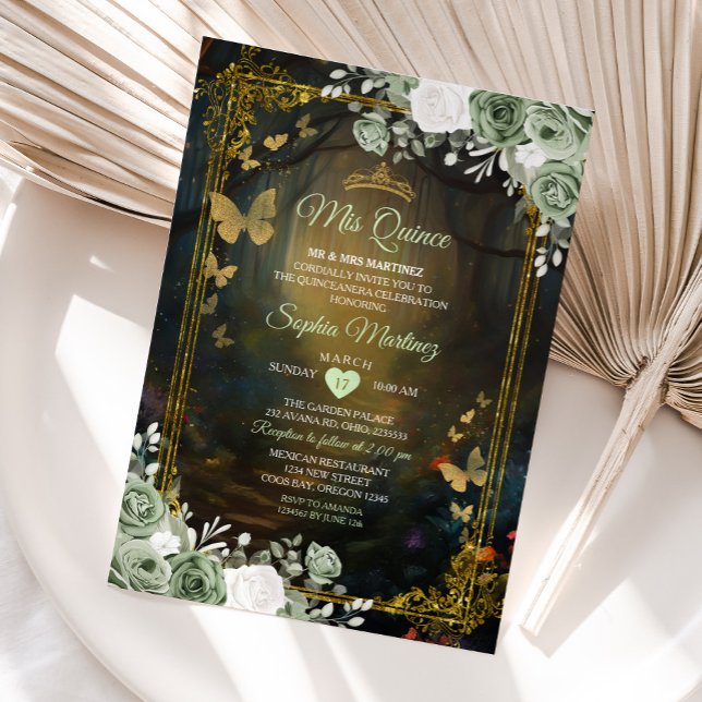 Sage Green Forest Princesa Quinceañera Convite (Criador carregado)