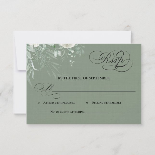 Sage Green Greenery Calligraphy RSVP Card (Frente)