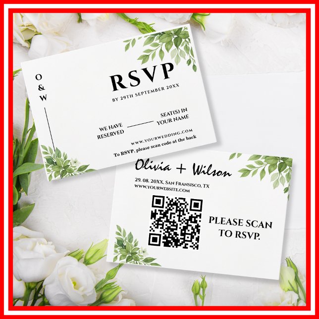 Sage Green Greenery deixa código QR Casamento RSVP (Criador carregado)