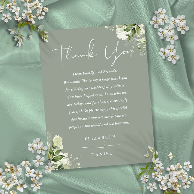Sage Green Greenery Obrigado Cartão de Casamento (Sage Green Greenery Thank You Wedding Place Card)